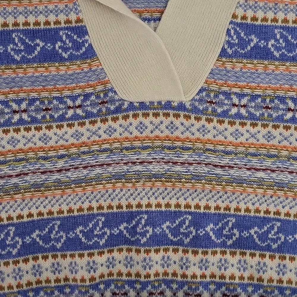 J Crew Womens L Knit Sweater‎ Lambs Wool Blend Fair Isle Collared Preppy